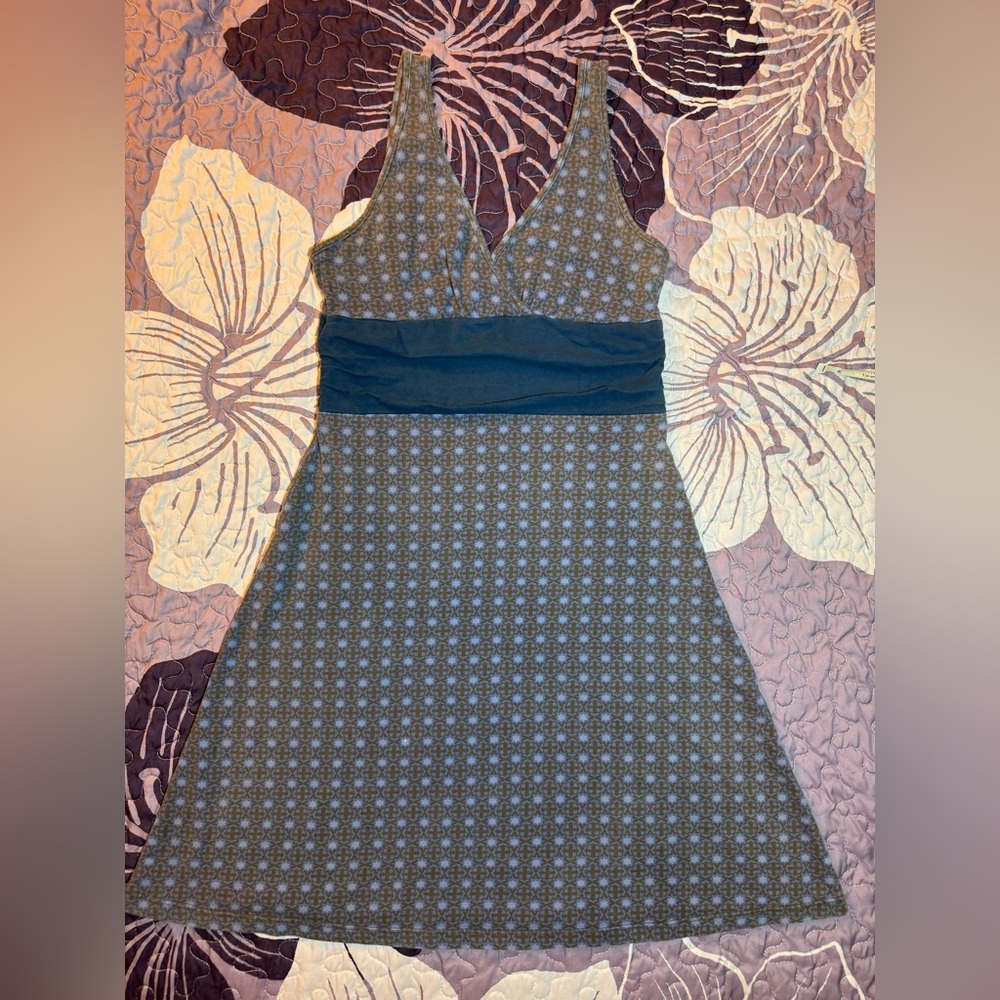 Patagonia Margot Empire Waist Dress Organic Cotton Women's Blue Green Geometric